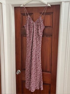 Wild fable purple pink Floral Slip Midi Dress with open tie back S